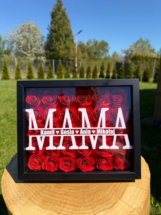 Imiona dzieci - Prezent dla Mamy - Ramka 3D z ręcznie wykonanymi różami - KochamCie.pl 