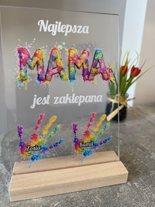 Zaklepana MAMA - Prezent dla Mamy - Druk na szkle z podstawką - KochamCie.pl 