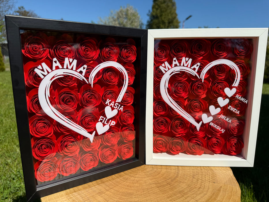 Kochane Dzieci - Prezent dla Mamy - Ramka 3D z ręcznie wykonanymi różami - KochamCie.pl 