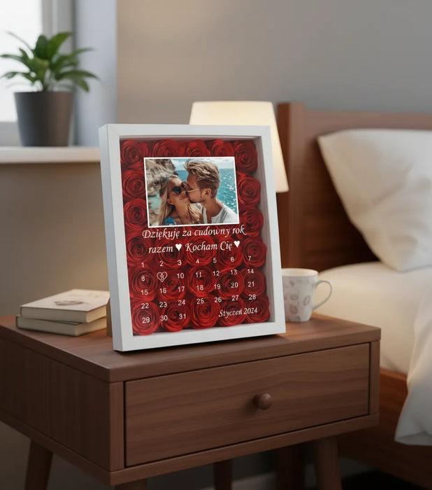 Cudowny czas razem - Kalendarz rocznicowy - Ramka 3D z ręcznie wykonanymi różami - KochamCie.pl 