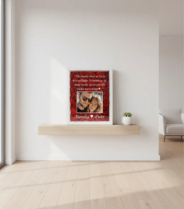 Zdjęcie i cytat - Prezent na każdą okazję - Ramka 3D z ręcznie wykonanymi różami - KochamCie.pl 