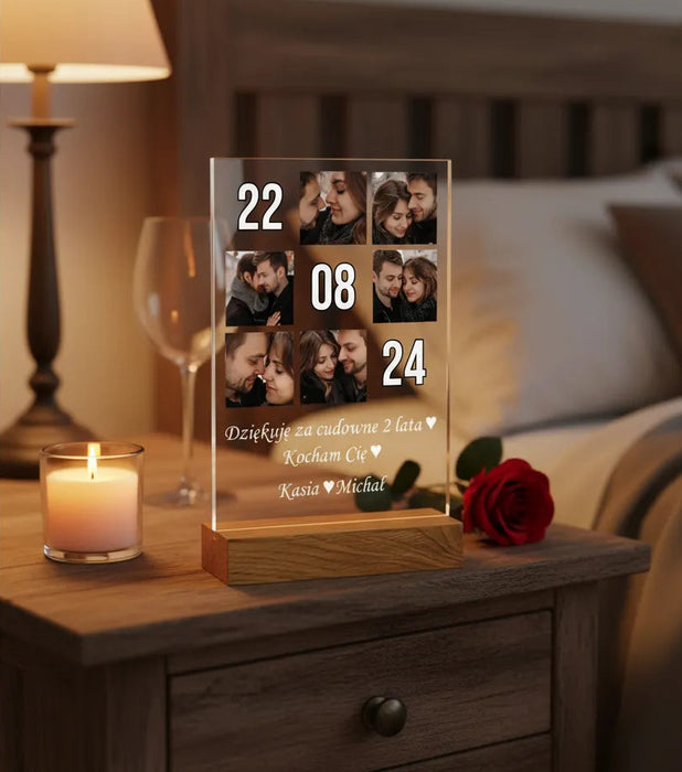 Ważna data - Kolaż zdjęć - Prezent na każdą okazję - Druk na szkle z podstawką - KochamCie.pl 