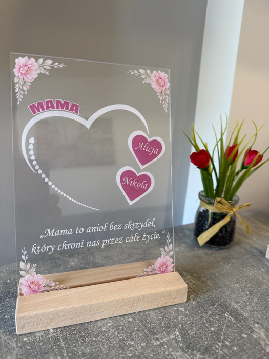 Nasza Mama to anioł  - Prezent dla Mamy - Druk na szkle z podstawką - KochamCie.pl 
