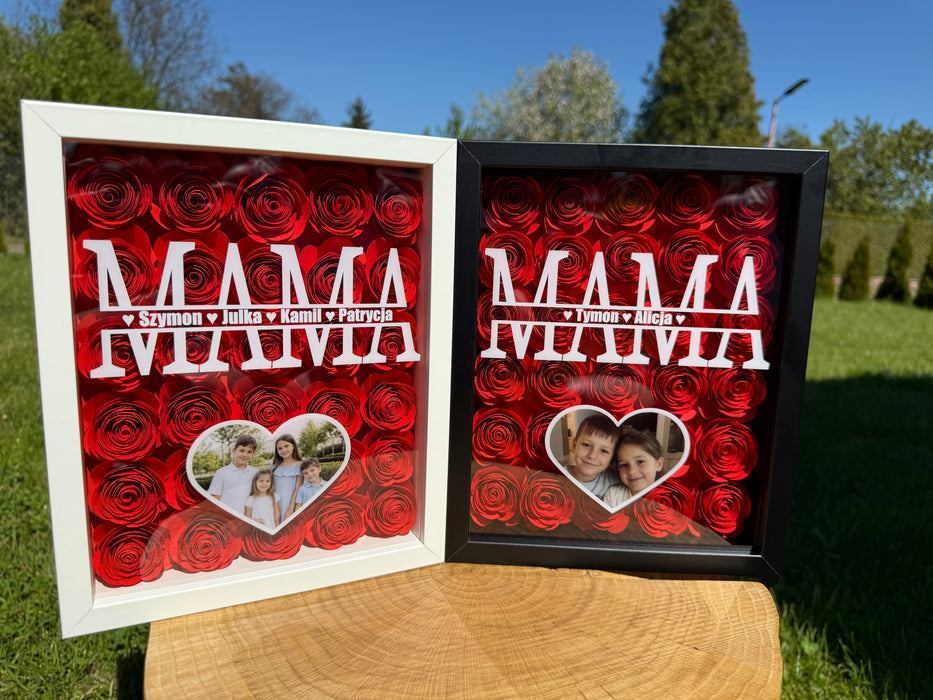Imiona dzieci i zdjęcie - Prezent dla Mamy - Ramka 3D z ręcznie wykonanymi różami - KochamCie.pl 