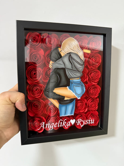 W Twoich ramionach - Prezent dla zakochanych - Ramka 3D z ręcznie wykonanymi różami - KochamCie.pl 
