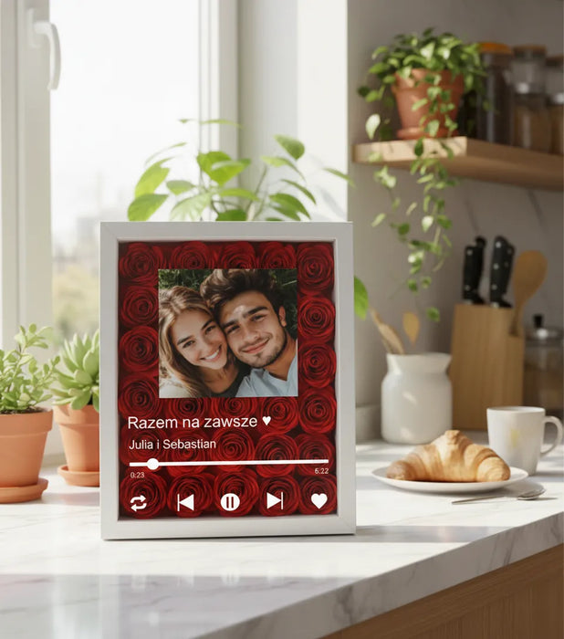 Nasza Piosenka Spotify - Prezent idealny - Ramka 3D z ręcznie wykonanymi różami - KochamCie.pl 
