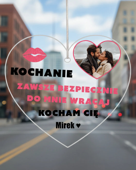 Zawieszka do samochodu na lusterko - Prezent dla Pary - Najlepszy prezent dla chłopaka - Zawieszka ze zdjęciem i imieniem