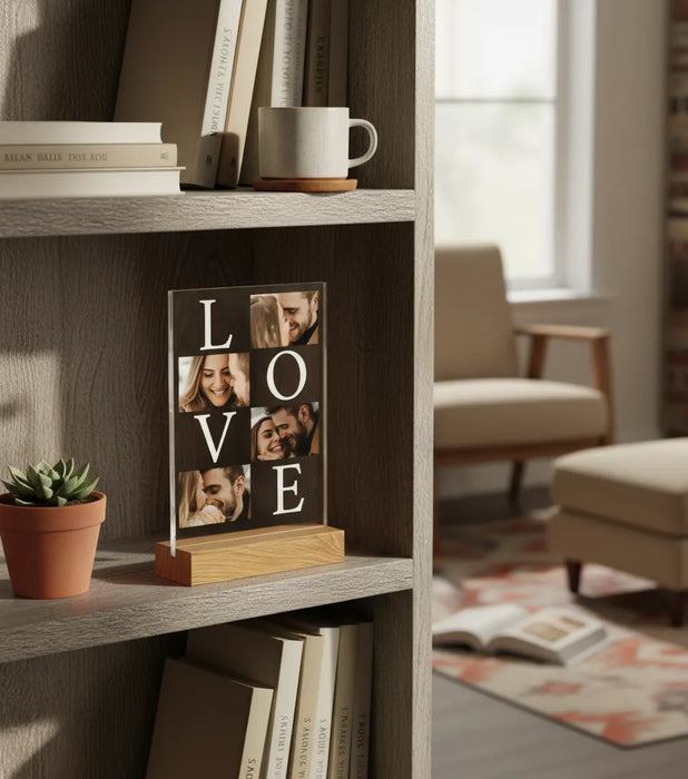 LOVE Kolaż zdjęć - Prezent dla zakochanych - Druk na szkle z podstawką - KochamCie.pl 