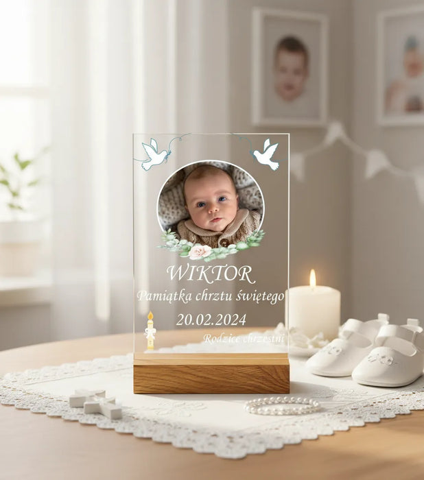 Pamiątka chrztu świętego - Dla dziecka - Rodzice chrzestni - Druk na szkle z podstawką - KochamCie.pl 