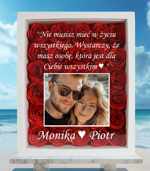 Zdjęcie i cytat - Prezent na każdą okazję - Ramka 3D z ręcznie wykonanymi różami - KochamCie.pl 