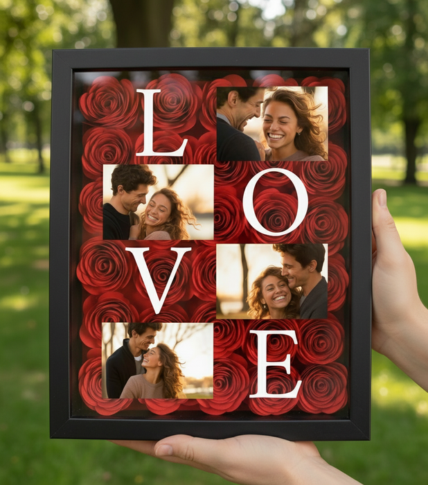 LOVE Kolaż - Dla zakochanych - Ramka 3D z ręcznie wykonanymi różami - KochamCie.pl 