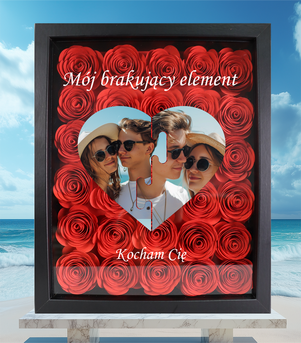 Mój brakujący element  - Prezent dla zakochanych - Ramka 3D z ręcznie wykonanymi różami - KochamCie.pl 