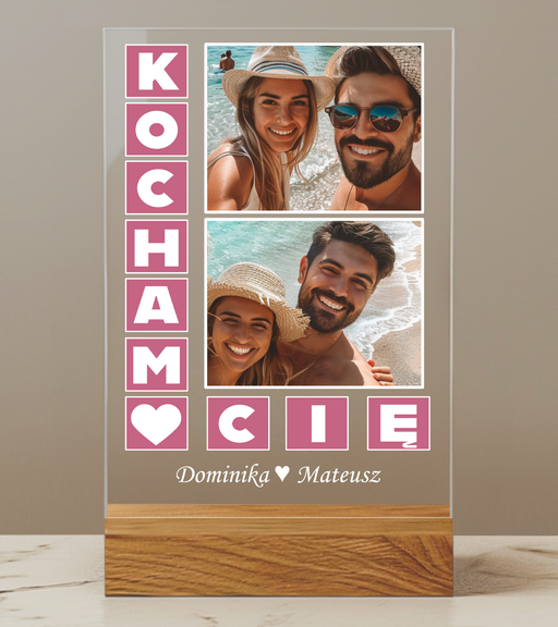 Kocham Cię Zdjęcia Zakochanych - Prezent dla zakochanych - Druk na szkle z podstawką - KochamCie.pl 