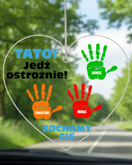 Dłonie dzieci - Prezent dla Taty - Personalizowana zawieszka do samochodu - KochamCie.pl 
