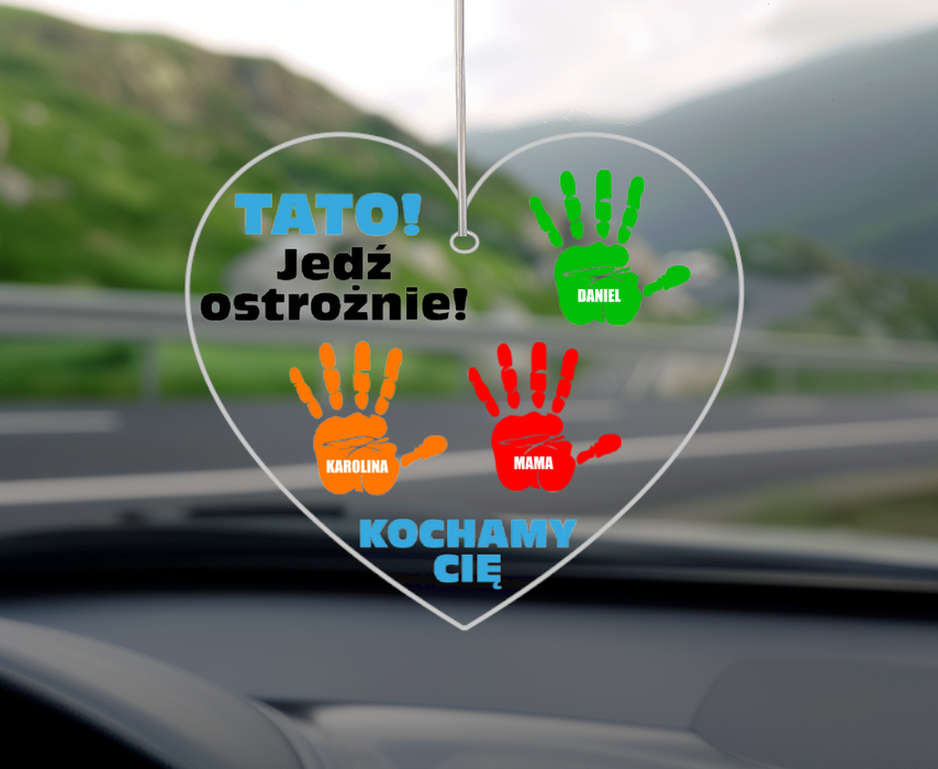 Dłonie dzieci - Prezent dla Taty - Personalizowana zawieszka do samochodu - KochamCie.pl 