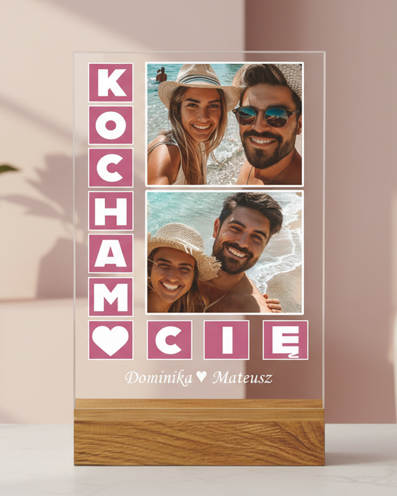 Kocham Cię Zdjęcia Zakochanych - Prezent dla zakochanych - Druk na szkle z podstawką - KochamCie.pl 