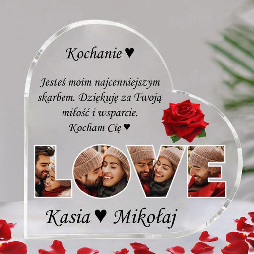 Kolaż LOVE dla zakochanych - Prezent dla zakochanych - Druk na szkle w kształcie serca - KochamCie.pl 