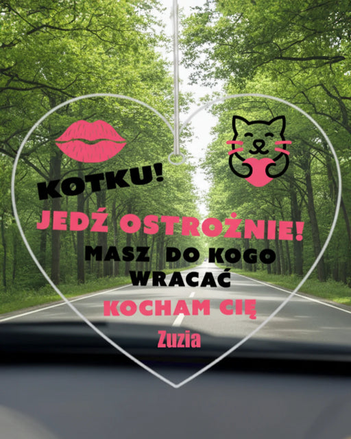 Zawieszka do samochodu z kotkiem i podpisem dla zkaochanych - Idealny prezent dla kierowcy do auta - Podarunek Dla chłopaka - Prezent dla dziewczyny