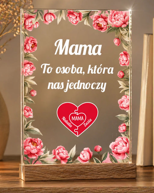 Prezent dla Mamy od dzieci - Prezent na Dzień mamy i Dzień Kobiet - Druk na szkle z podstawką - Prezent z Imionami dzieci