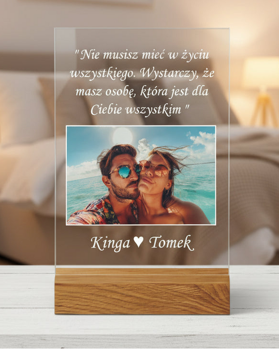 Miłosny cytat ze zdjęciem - Dla zakochanych - Druk na szkle z podstawką
