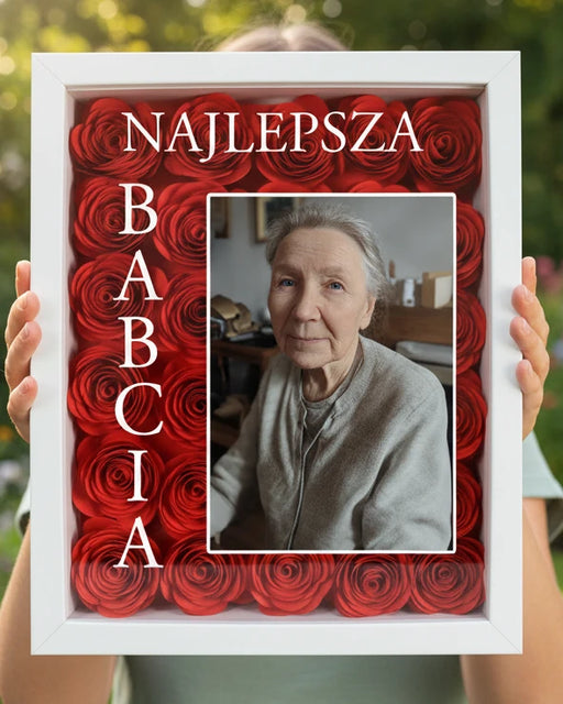 Ramka z różami dla Babci - Prezent dla Babci od wnuków - Kochane wnuki - Ręcznie robione róże dla babci