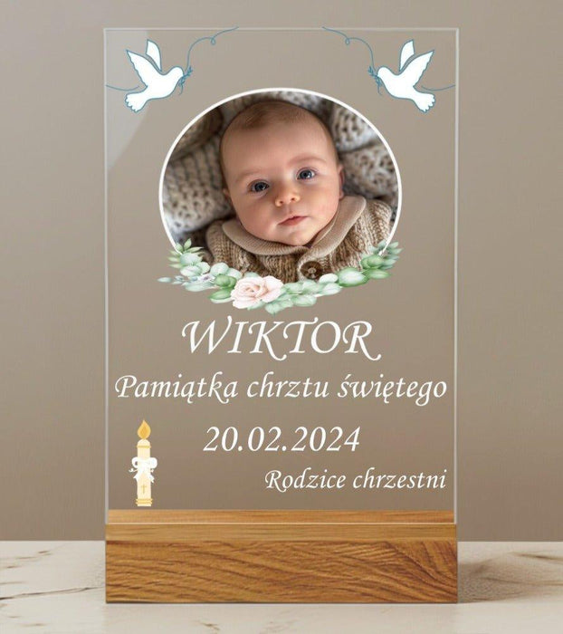 Pamiątka chrztu świętego - Dla dziecka - Rodzice chrzestni - Druk na szkle z podstawką - KochamCie.pl 