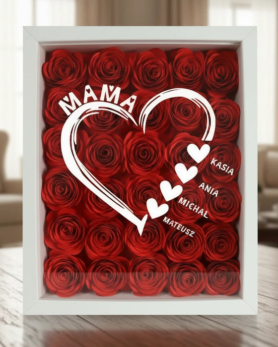 Prezent od dzieci dla mamy - Ramka z wiecznymi różami pięknymi na zawsze - Imiona dzieci i napis mama - Idealny prezent dla najlepszej mamy na świecie