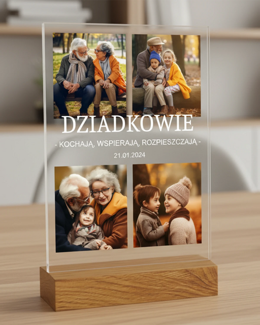 Druk na szkle z podstawką - Prezent dla dziadków - Kolaż zdjęć dla dziadków - Prezent od wnuków dla ukochanych dziadków