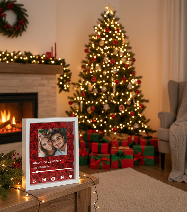 Nasza Piosenka Spotify - Prezent idealny - Ramka 3D z ręcznie wykonanymi różami - KochamCie.pl 