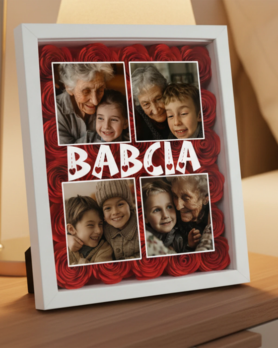 Personalizowana ramka z wiecznymi różami - Prezent dla najlepszej babci na świecie - Prezent od wnuków dla babci - Ramke ze zdjęciami - kolaż zdjęć dla babci