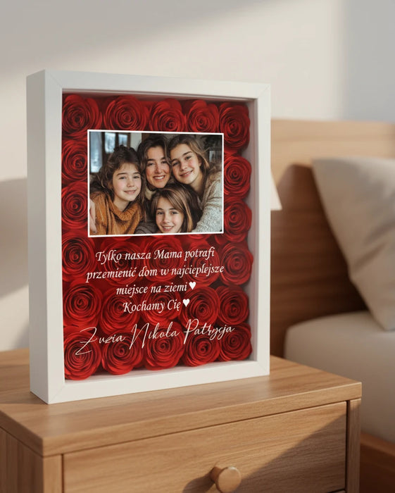 Personalizowana ramka z różami dla mamy - Prezent z efektem WOW - Imiona dzieci oraz tekst dla mamy - Życzenia dla mamy - Kochana mama zasługuje na najlepszy prezent