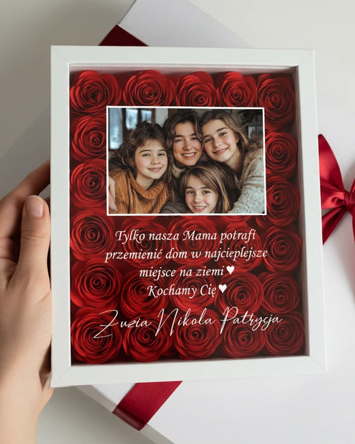 Prezent od dzieci dla mamy - Personalizowana ramka z różami oraz zdjęciem i imionami dzieci - Prezent dla najlepszej mamy na świecie