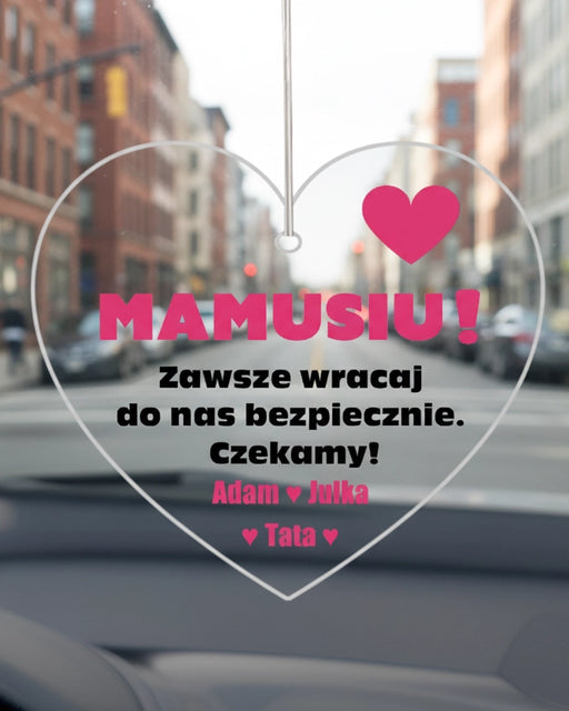 Mamusiu czekamy - Prezent dla Mamy - Personalizowana zawieszka do samochodu - KochamCie.pl 