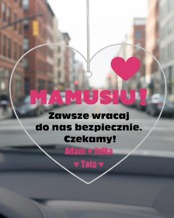 Mamusiu czekamy - Prezent dla Mamy - Personalizowana zawieszka do samochodu - KochamCie.pl 