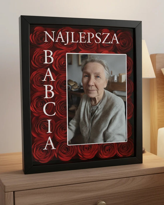 Najlepsza Babcia  - Prezent dla Babci - Ramka 3D z ręcznie wykonanymi różami
