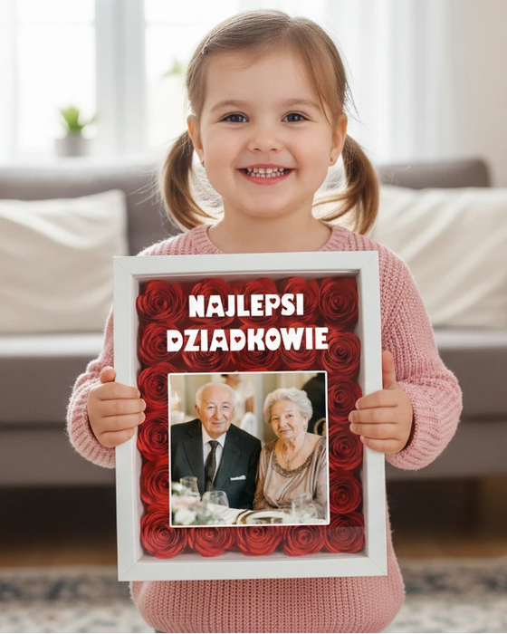 Prezent od wnuków dla dziadków - Prezent dla Dziadków - Ramka z różami piknymi na zawsze