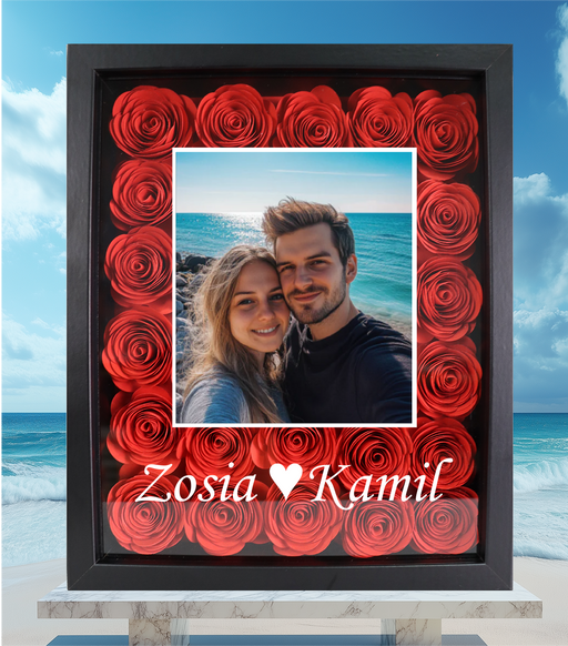Zdjęcie i tekst - Prezent na każdą okazję - Ramka 3D z ręcznie wykonanymi różami - KochamCie.pl 