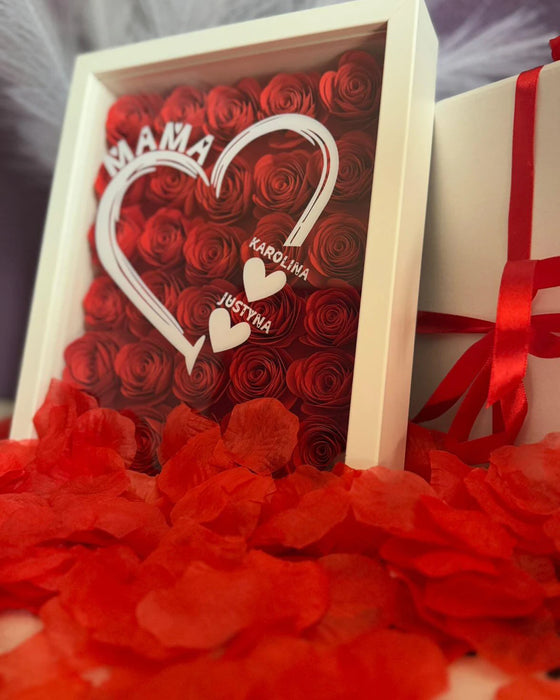 Prezent od najlepszych dzieci dla najlepszej mamy - Prezent od córek dla ukochanej mamy - Ozdoba na biurko dla mamy - Płatki róż oraz wieczne róże dla mamy
