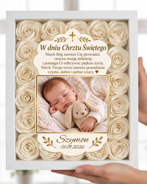 Pamiątka Chrztu Świętego – Prezent dla dziecka - Ramka 3D z Różami
