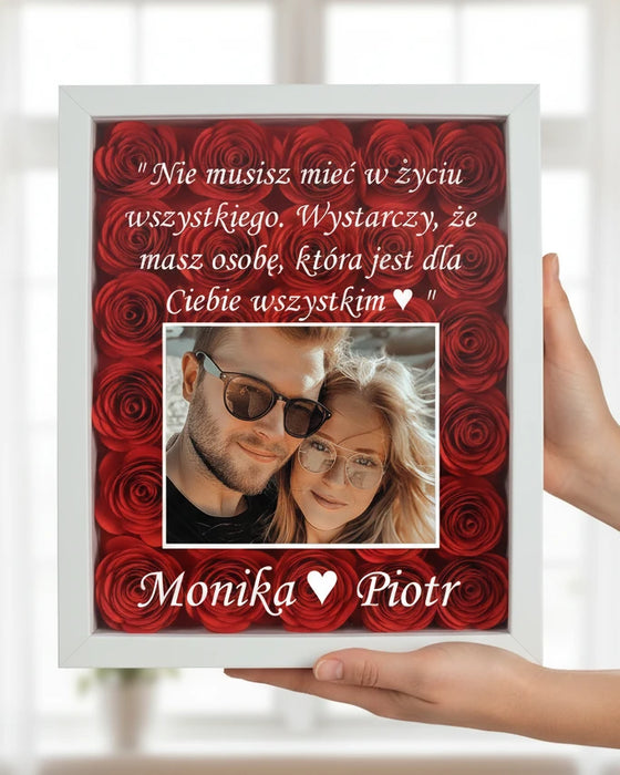 Zdjęcie i cytat - Prezent na każdą okazję - Ramka 3D z ręcznie wykonanymi różami