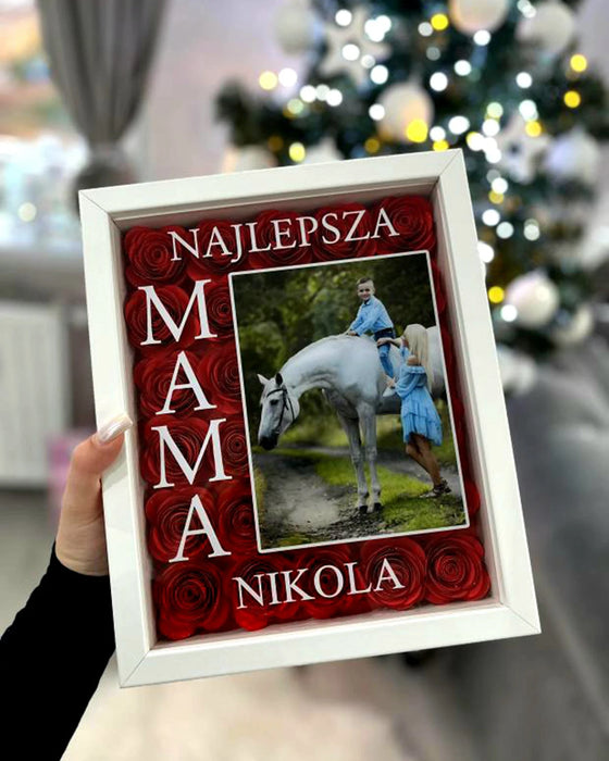 Personalizowana ramka z zdjęciem Mamy z Dzieckiem - Prezent od dzieci dla mamy - Ramka z różami dla ukochanej mamy