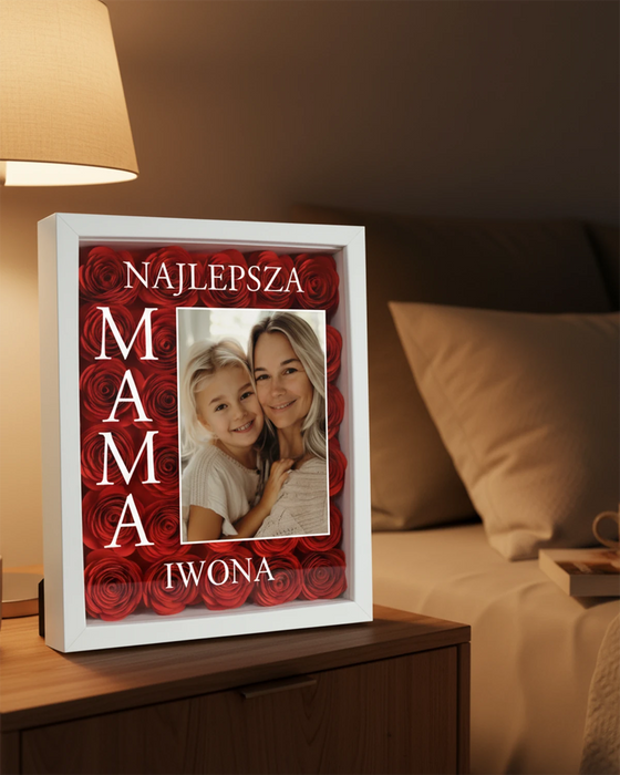 Personalizowana ramka 3D z różami pięknymi na zawsze - Prezent od dzieci dla Mamy - Prezent dla najlepszej mamy na świecie - Ręcznie tworzone róże