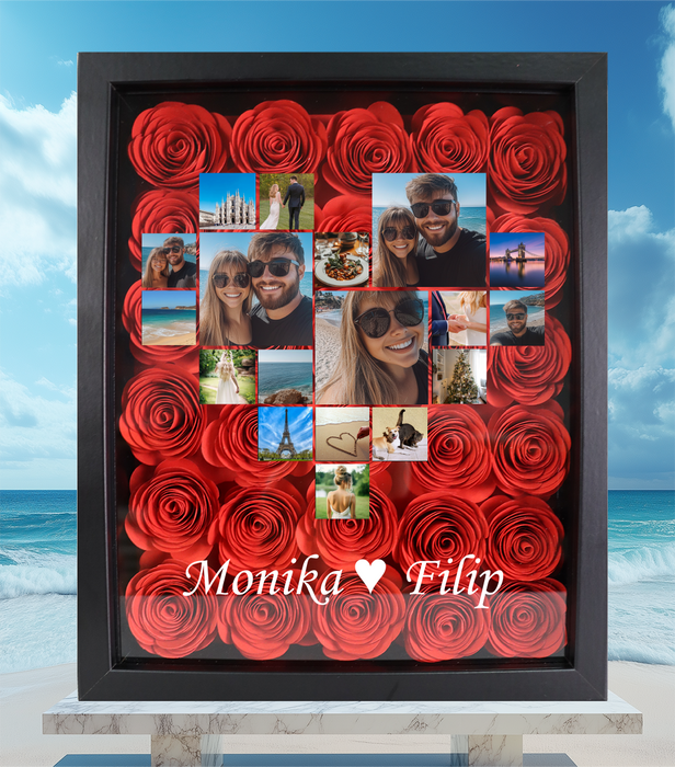 Prezent dla zakochanych - Miłość w ramce - Prezent dla chłopaka i dziewczyny - Róże piękne na zawsze