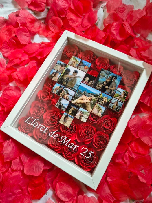 Kolaż w kształcie serca - Dla zakochanych - Ramka 3D z ręcznie wykonanymi różami