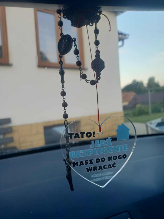 Tato, jedź bezpiecznie - Prezent dla Taty -  Personalizowana zawieszka do samochodu - KochamCie.pl 