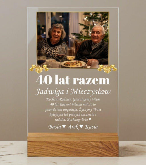 Rocznica związku lub małżeństwa - 10, 15, 20, 25, 30, 35, 40, 45, 50, 60 lat razem - Druk na szkle z podstawką