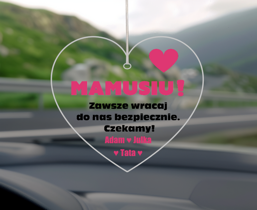 Mamusiu czekamy - Prezent dla Mamy - Personalizowana zawieszka do samochodu - KochamCie.pl 