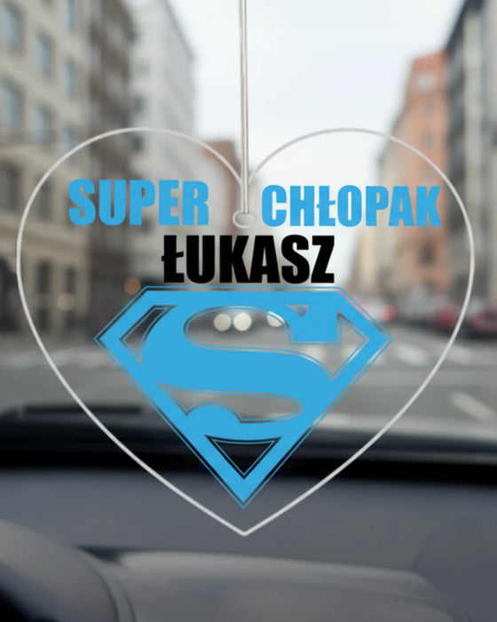 Super Chłopak - Personalizowana zawieszka do samochodu z imieniem chłopaka - Prezent dla Chłopaka