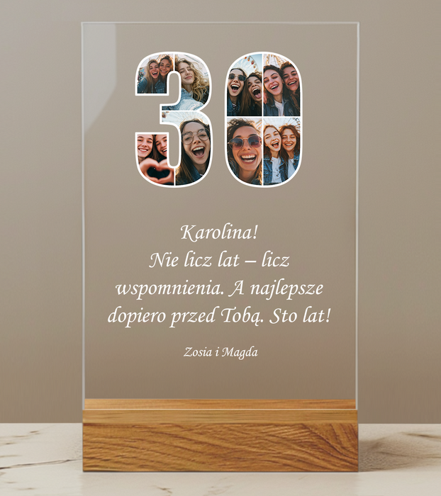 30 Urodziny - Kolaż zdjęć - Prezent z okazji urodzin - Druk na szkle z podstawką - KochamCie.pl 