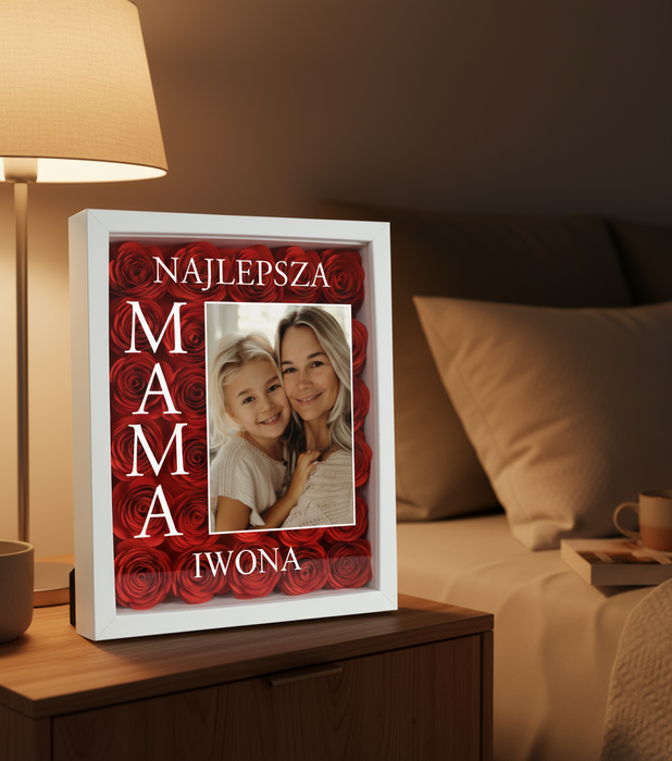 Najlepsza Mama - Prezent dla Mamy - Ramka 3D z ręcznie wykonanymi różami - KochamCie.pl 